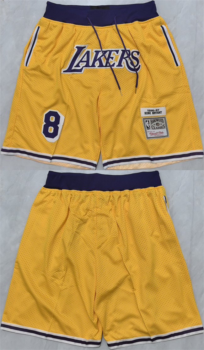 Men's Yellow Los Angeles Lakers #8 Kobe Bryant 2025 Shorts (Run Small)